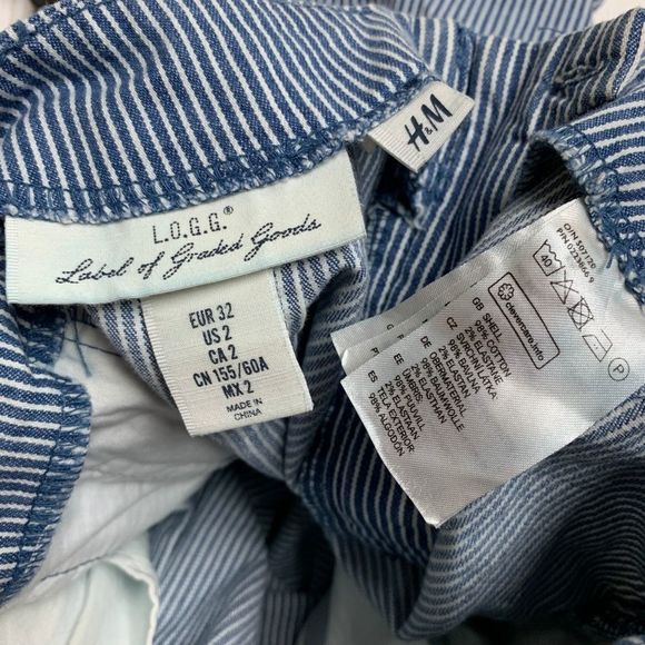 H&M 2 White Navy Blue Striped A Lined Mini Skirt Flare Nautical Y2K Sailor HM - Picture 7 of 7